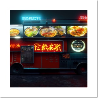 Cyberpunk Tokyo Ramen Food Truck Posters and Art